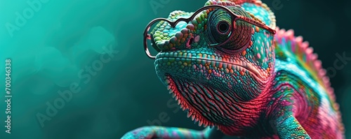 Portrait of a chameleon with glasses.