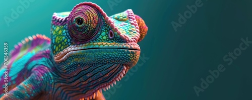 Chameleon portrait with green background. © Simon