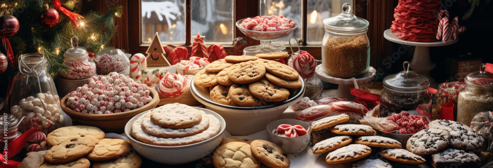 christmas cookies with decorations and sweets on table christmas cookies with decorations and sweets on table