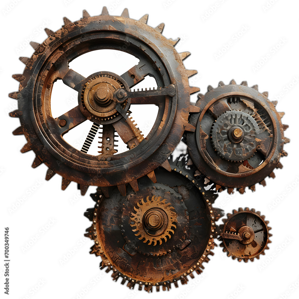 Steampunk gears and cogwheels isolated on transparent or white background, png
 - obrazy, fototapety, plakaty 
