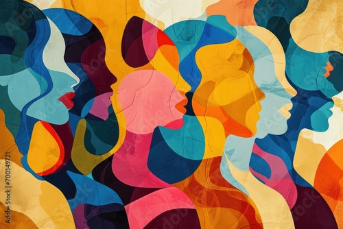Colorful illustration of a group of women. International Women's Day concept.