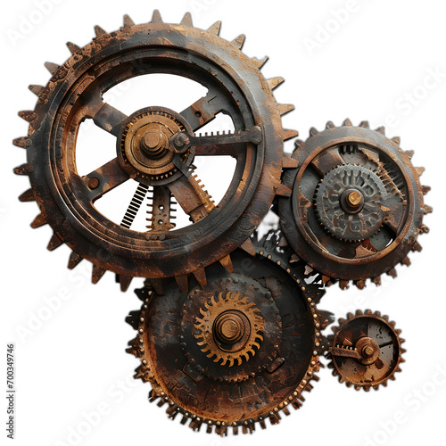 Steampunk gears and cogwheels isolated on transparent or white background, png
 photo