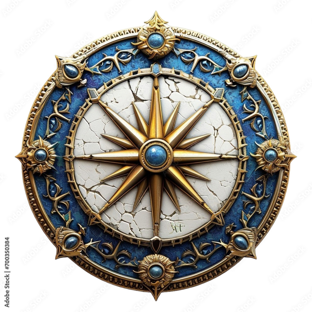Blue, gold and ivory compass isolated on a transparent background