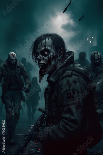 War of zombies against people. Post apocalyptic world