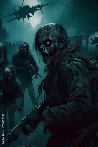 War of zombies against people. Post apocalyptic world