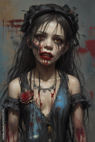 Beautiful zombie girl. Post apocalyptic world
