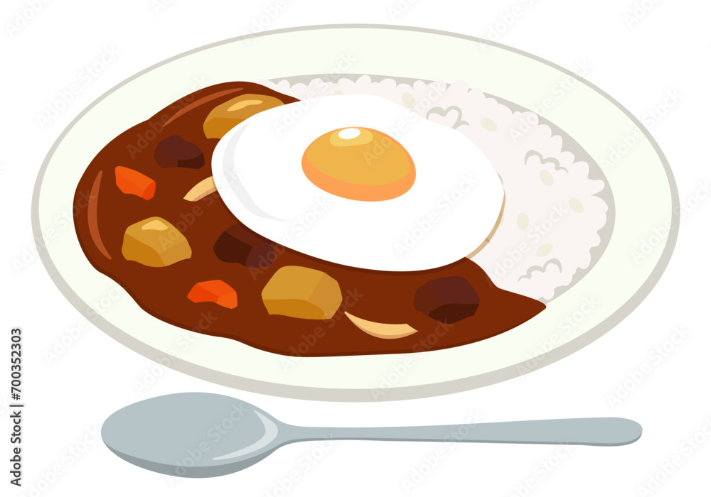 洋食_月見カレーライス(目玉焼き・スプーン付き) 洋食_月見カレーライス(目玉焼き・スプーン付き)