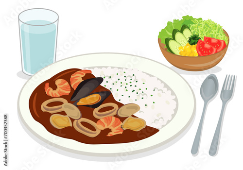 洋食_シーフードカレーセット（サラダ付き）