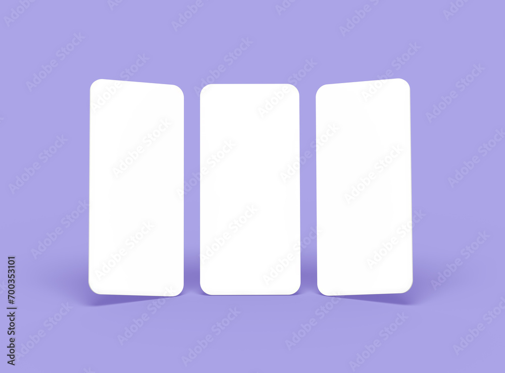Blank separated mobile phone screens for ui ux app presentation. 3d rendering. Blank separated mobile phone screens for ui ux app presentation. 3d rendering.