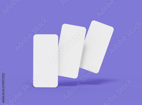 Blank separated mobile phone screens for ui ux app presentation. 3d rendering.