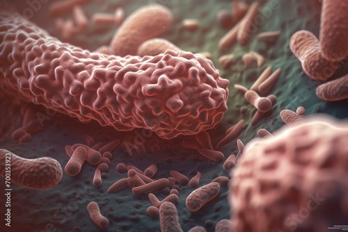3D illustration of leprosy-causing Mycobacterium leprae bacteria. Generative AI photo