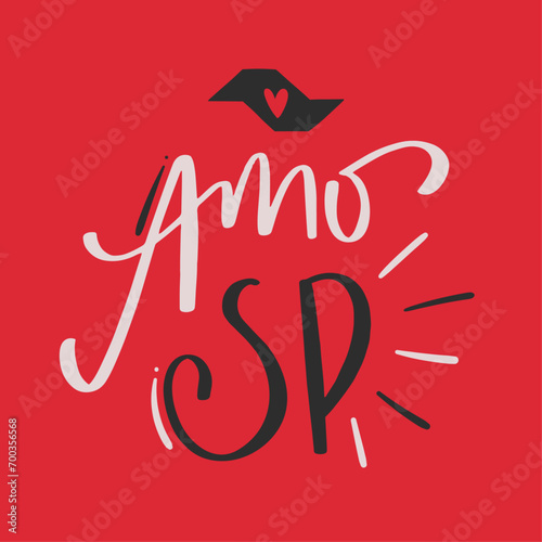 Amo SP. Love São paulo in brazilian portuguese. Modern hand Lettering. vector. photo