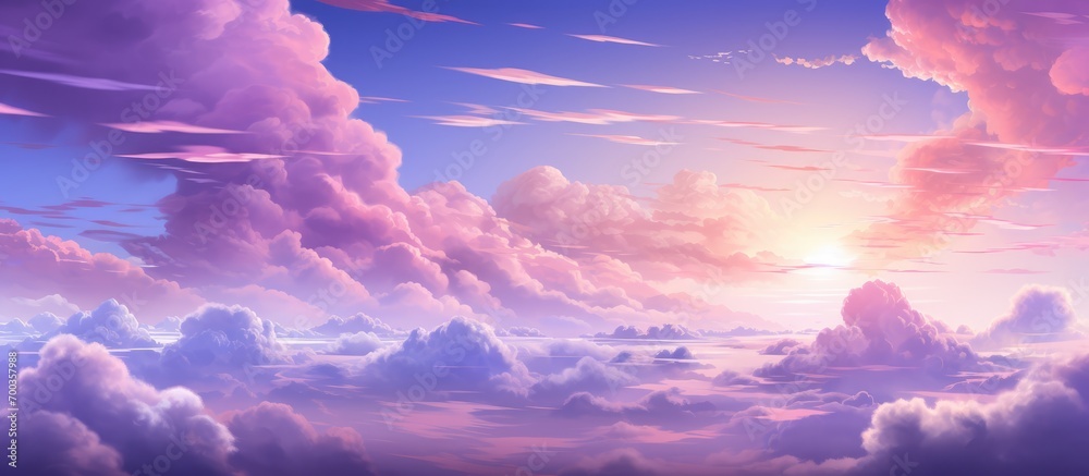 Sunset Cloud Sky Background, Beautiful Scenery, Anime Style Purple Light Color Scenery