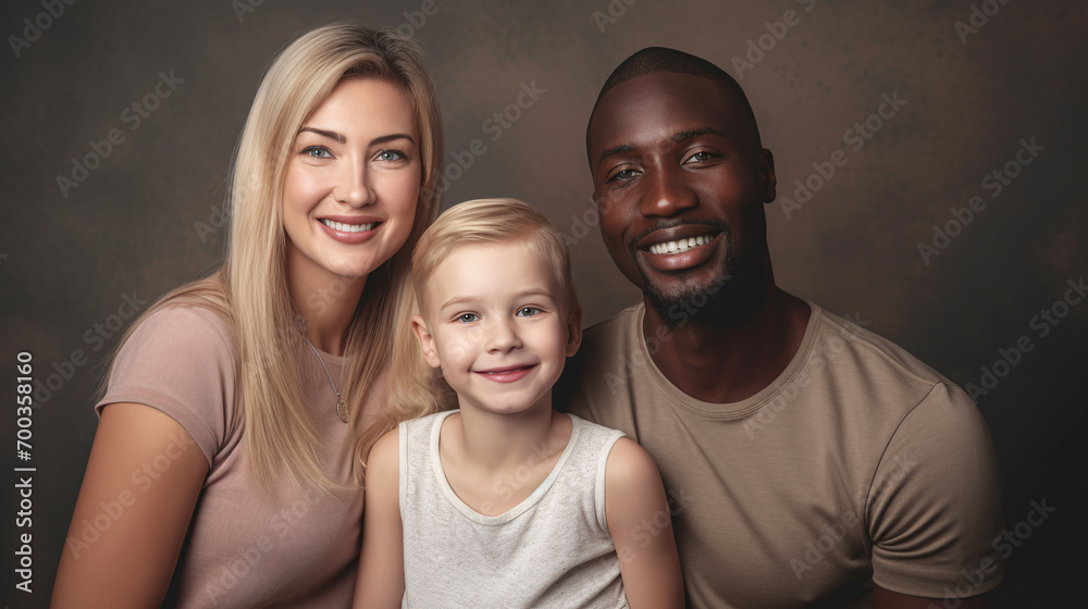 portrait of parents and child, mixed family, blended family, mother, father, child portrait of parents and child, mixed family, blended family, mother, father, child
