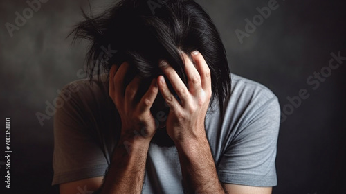 Person feeling depressed, person feeling sad, head in hands, lonely,  photo