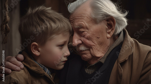 Young boy with his grandfather, boy, man, old man, family, relationship, grandchild, grandson 