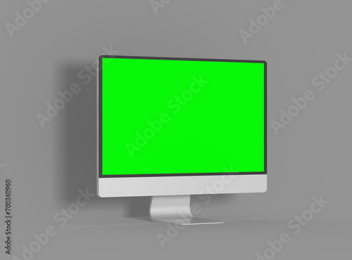 iMac desktop template with green screen for UI/UX Product Showcase. 3D Render