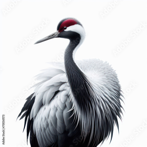 red-crowned crane, Grulla de Manchuria, Grus japonensis, grulla de corona roja, gracefully, elegance, журавль с красной короной, isolated White background 