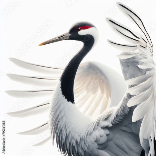 red-crowned crane, Grulla de Manchuria, Grus japonensis, grulla de corona roja, gracefully, elegance, журавль с красной короной, isolated White background 