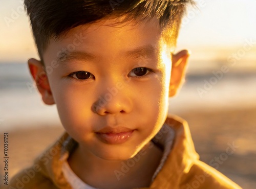 Asian child on the beach on summer vacation