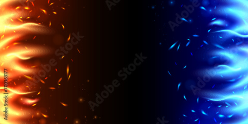 Two Sides Of Blue And Red Flames.