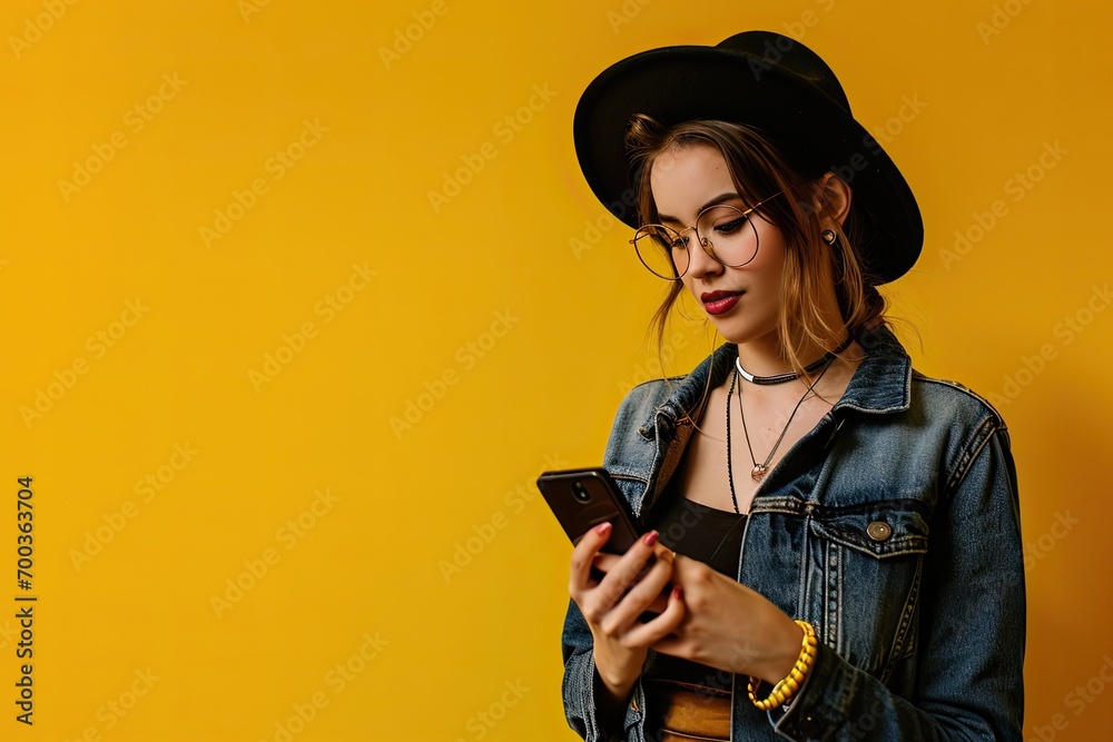 Handsome young lady looking at her phone. Handsome young lady looking at her phone.