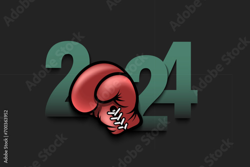 Happy New Year 2024 and boxing glove