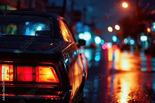 The rear view of a car on the road at night in the city © BrandwayArt
