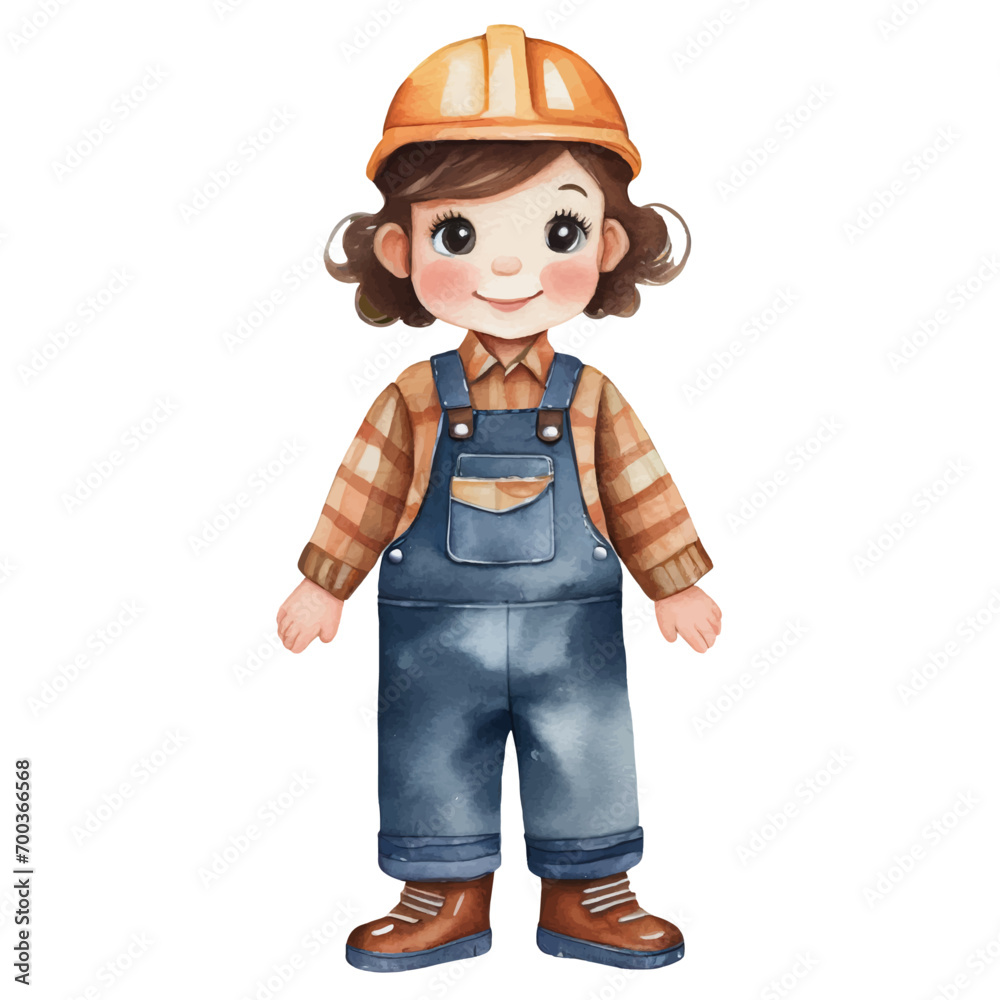 girl in carpenter's costume, watercolor graphic resources with transparent background, occupation that wears uniform girl in carpenter's costume, watercolor graphic resources with transparent background, occupation that wears uniform