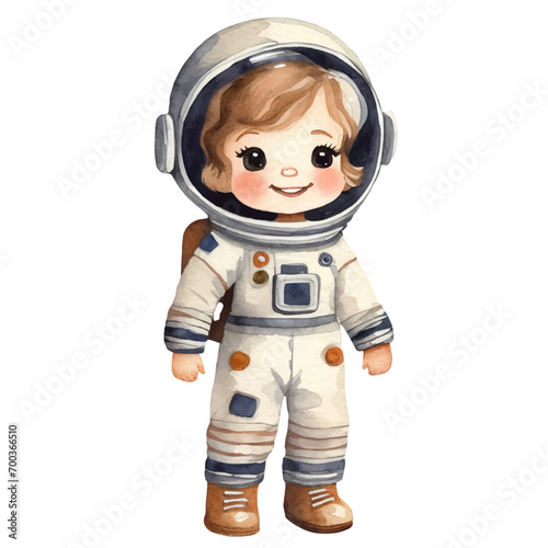 girl in astronaut's uniform, watercolor graphic resources with transparent background, occupation that wears uniform
