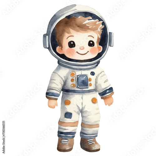 boy in astronaut's uniform, watercolor graphic resources with transparent background, occupation that wears uniform