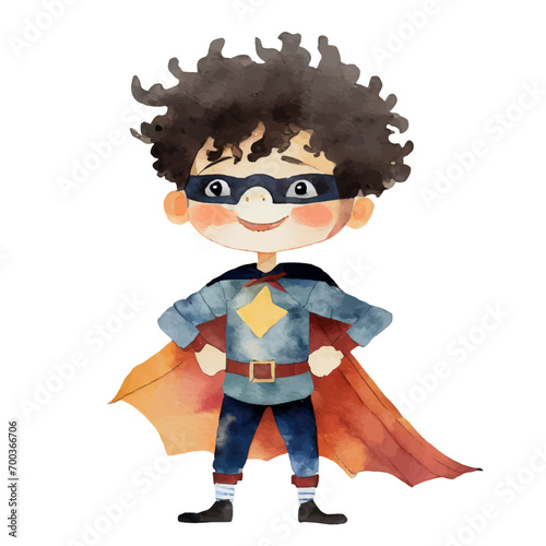 boy in superhero's costume, watercolor graphic resources with transparent background, occupation that wears uniform