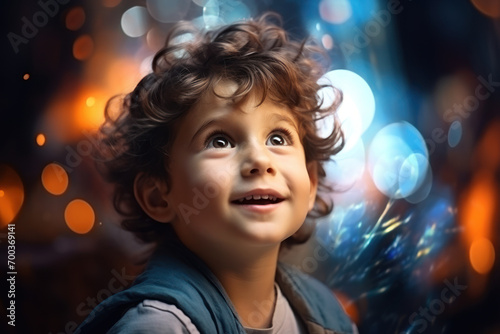 The child's face lights up with anticipation, eyes shining with excitement. Concept of eagerness and joyful anticipation. Generative Ai.