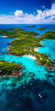 A picturesque view of the island from a bird's eye view, surrounded by turquoise water