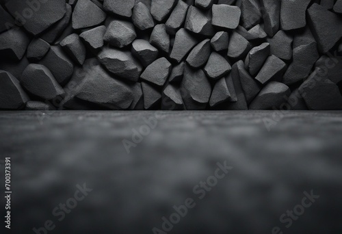 Black anthracite stone concrete texture background product exhibition or presentation space Black floor below wall made of black rocks