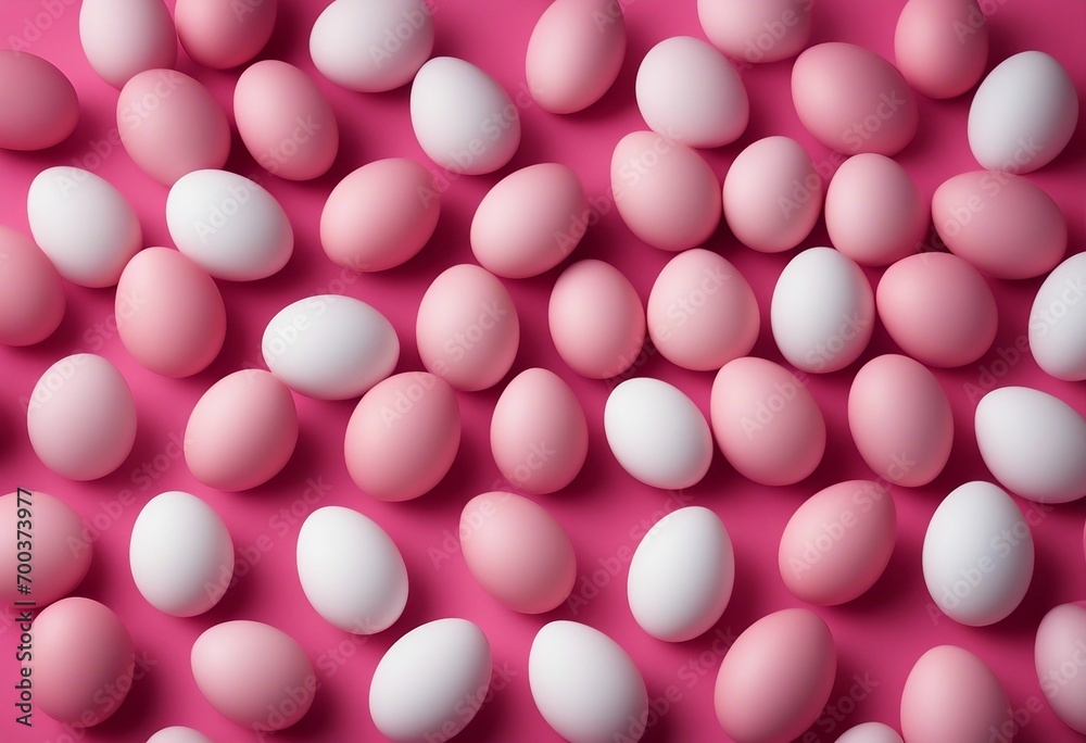 Pink and white eggs over magenta background Easter patter