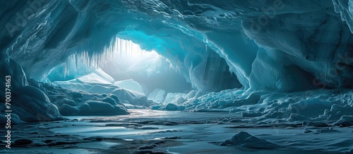 Winter landscape in a frozen ice cave. photo