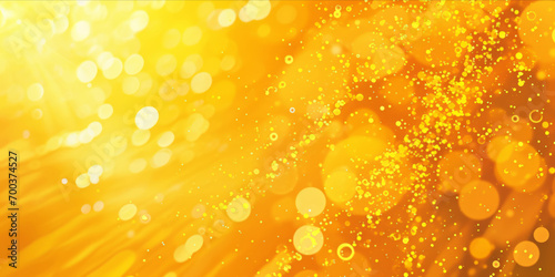 Bright sunny yellow abstract background with dynamic bokeh effect and light particles creating a festive atmosphere.