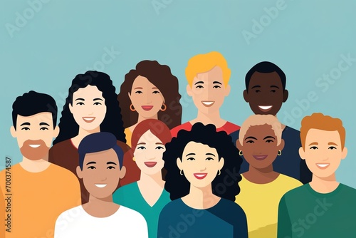 Minimal colorful illustration of multi ethnic group of people representing togetherness and inclusion in society
