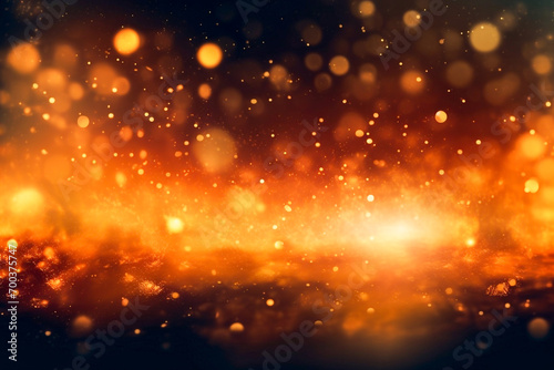 Background of abstract glitter lights. Defocused Golden Particles Glittery against Dark Background with Copy Space. Generative AI.