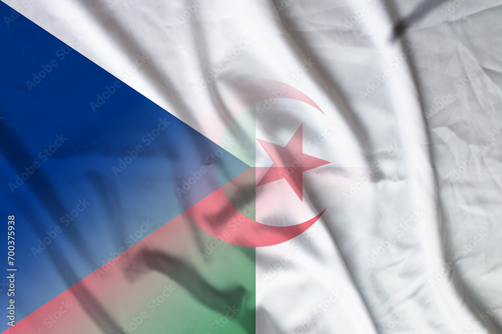 Czech Republic and Algeria national flag transborder contract DZA CZE - obrazy, fototapety, plakaty 