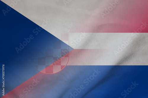 Czech Republic and Croatia political flag transborder contract HRV CZE photo