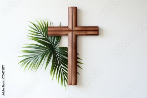 Wooden cross as a symbol of the Christian faith. Background with selective focus and copy space
