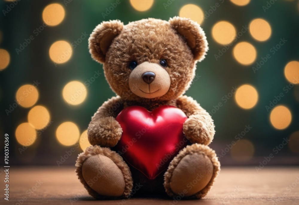 Teddy bear with a heart. Backdrop with selective focus and copy space Teddy bear with a heart. Backdrop with selective focus and copy space