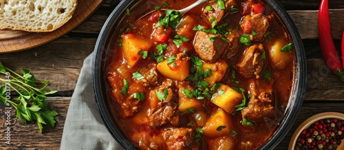 Stew made with meat and potatoes photo