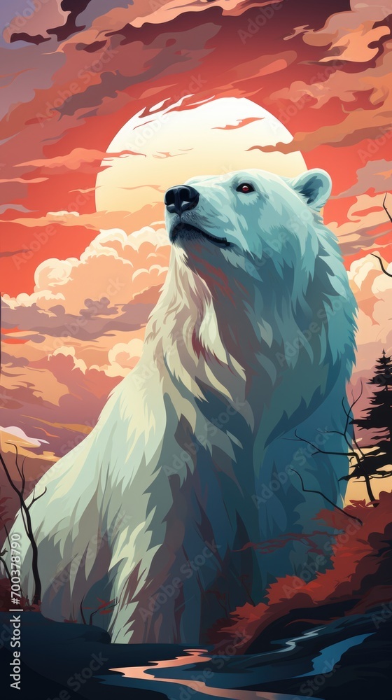 A painting of a polar bear in the wilderness A painting of a polar bear in the wilderness