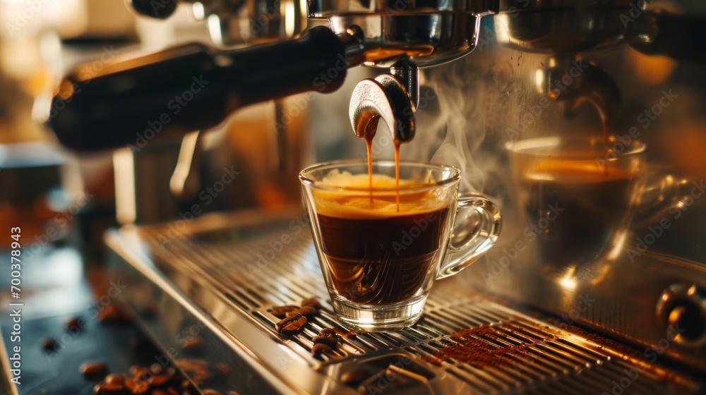 Espresso machine makes fresh coffee. A rich and aromatic espresso