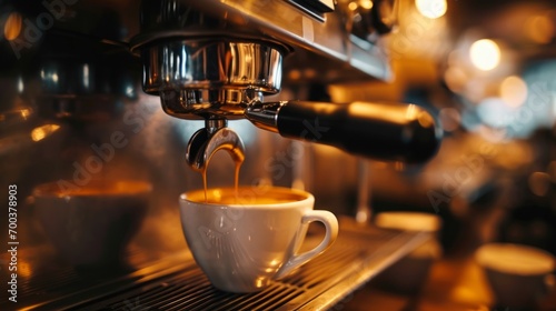 Espresso machine makes fresh coffee. A rich and aromatic espresso preparation process