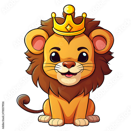 cute lion wearing a crown kids illustration clipart with transparent background