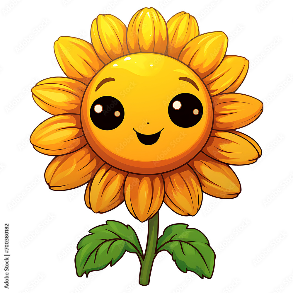 cute kawaii sunflower smiling clipart kids illustration for stickers,t-shirt, with transparent background